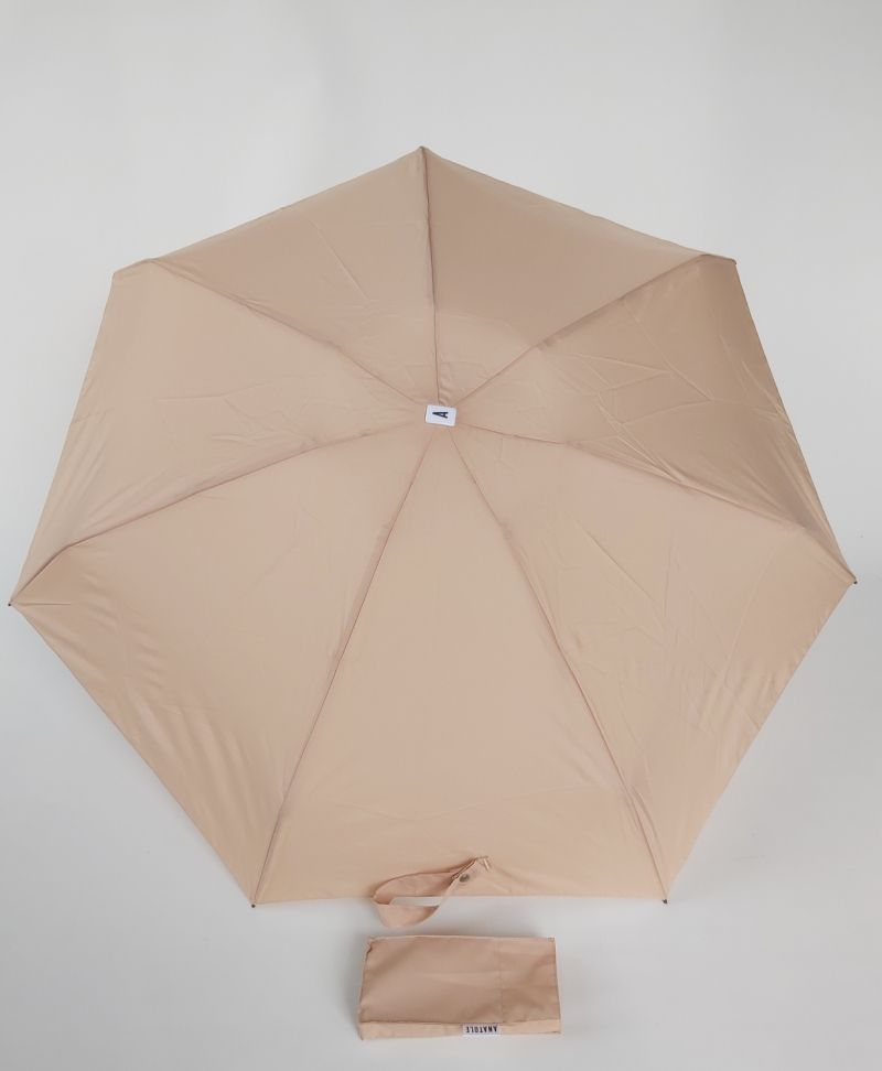 Micro parapluie plat de poche français pliant uni beige 