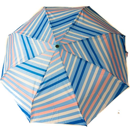 Mini parapluie pliant open-close rayé de bleu blanc et rose Neyrat Autun, léger et solide
