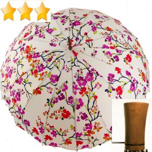EXCLUSIVITE : Parapluie japonais 16 branchesblanc imprimé floral Neyrat Autun, grand et solide