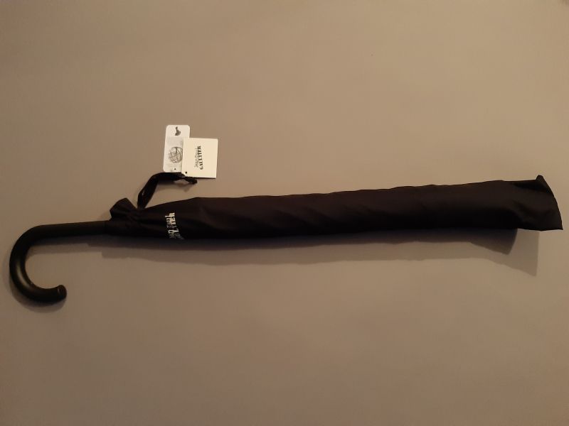Parapluie inversé femme homme doublé noir imprimé rayures bleu marine ivoire Jean Paul Gaultier, original & résistant