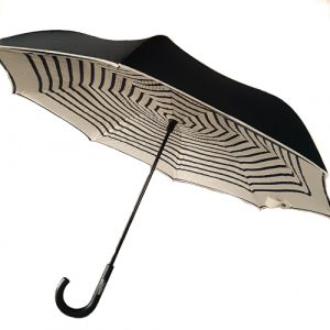 Parapluie inversé femme homme doublé noir imprimé rayures bleu marine ivoire Jean Paul Gaultier, original & résistant