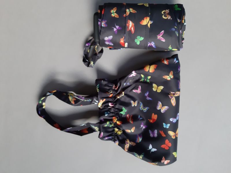Parapluie sac pour femme, mini plat pliant noir imprimé papillons multicolores Guy de Jean, léger et solide