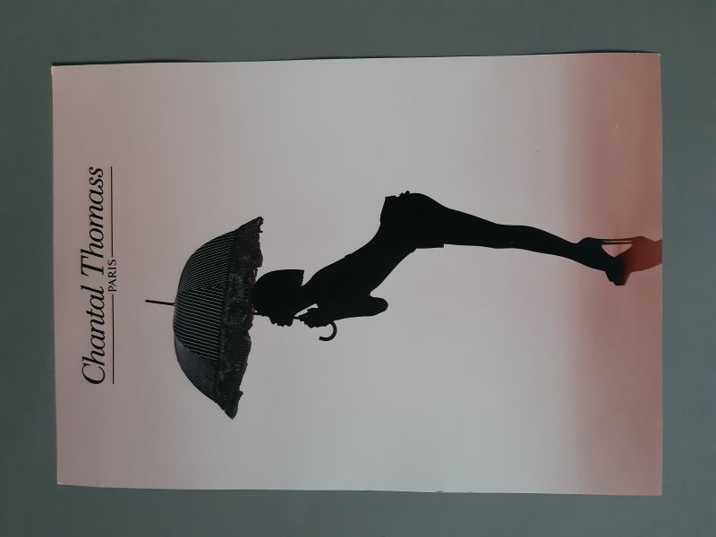 Parapluie haut de gamme Chantal Thomass long noir imprimé de rayures blanches, élégant & anti vent
