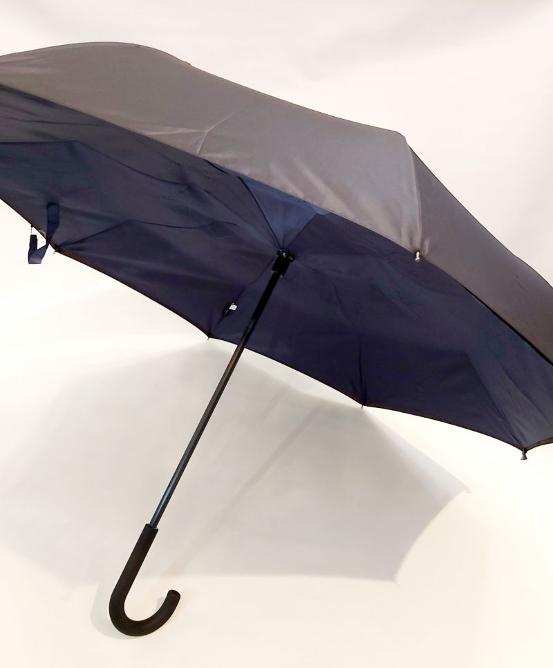 Parapluie inversé pour homme et femme noir doublé bleu marine Neyrat Autun, léger et solide