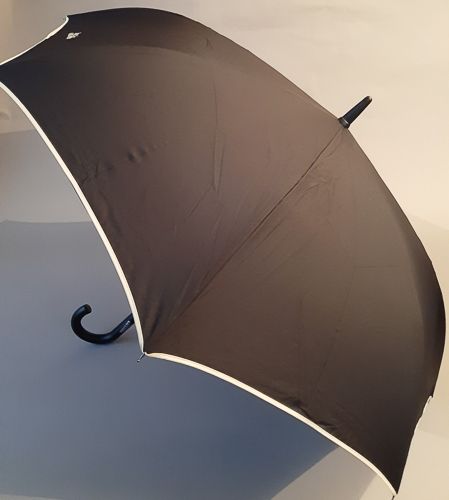 Parapluie inversé Jean Paul Gaultier noir doublé marinière ivoire et bleu marine, léger et élégant