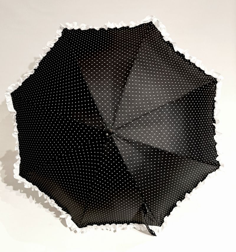 Parapluie long volant à pois noir & blanc Lillybis Français - Léger & solide