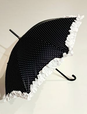 Parapluie long volant à pois noir & blanc Lillybis Français - Léger & solide