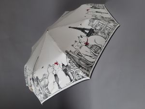 Parapluie mini pliant open close ivoire à motif sur les chats calin caline Guy de Jean, léger et solide