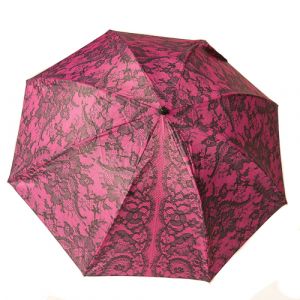 Parapluie Chantal Thomass pliant fuchsia imprimé dentelle noire