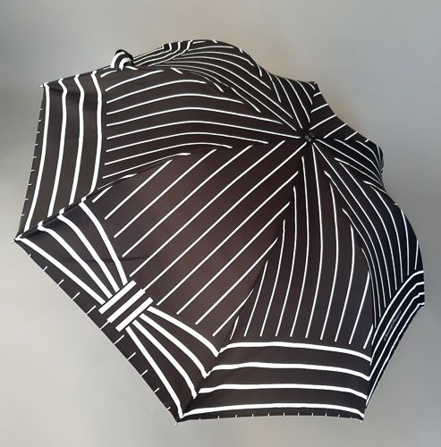 Parapluie pliant Chantal Thomass de luxe automatique noir à motif de rayures blanches, robuste et anti vent