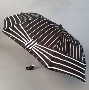 Parapluie pliant Chantal Thomass de luxe automatique noir à motif de rayures blanches, robuste et anti vent
