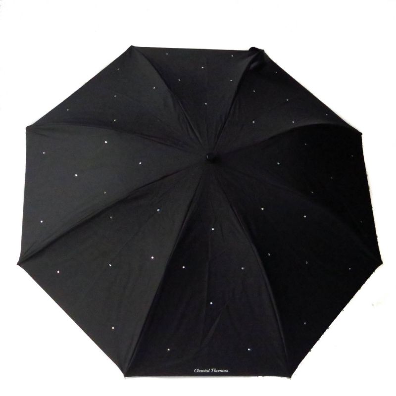 Parapluie Chantal Thomass de luxe pliant noir automatique incrusté cristaux SWAROVSKI, élégant et résistant