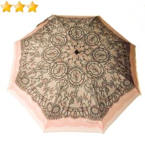 Parapluie de luxe Chantal Thomass pliant rose imprimé à dentelle noire, robuste et élégant