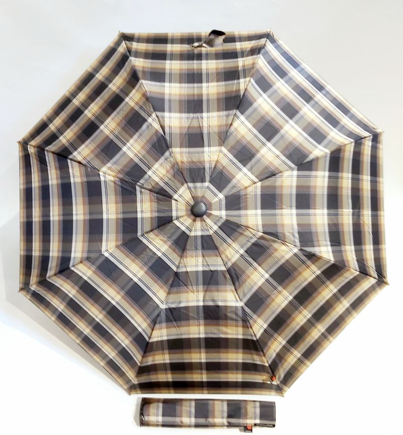 Parapluie pliant Knirps imprimé écossais noir et beige anti vent, robuste & durable 