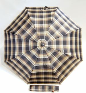 Parapluie pliant Knirps imprimé écossais noir et beige anti vent, robuste & durable 