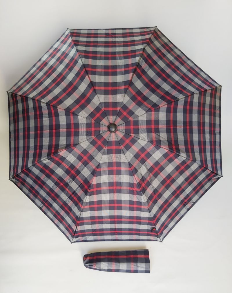 parapluie Knirps pliant inversé automatique bleu et rouge imprimé écossais, Durable & robuste