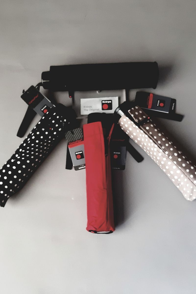 Parapluie pliable manuel blanc imprimé cercle taupe carbonflex Knirps - léger 190 & grand