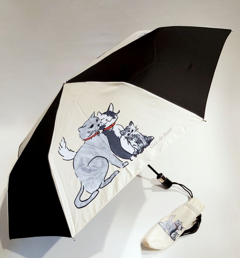 Parapluie pliant open close imprimé ivoire les Minous Guy de Jean, léger & solide