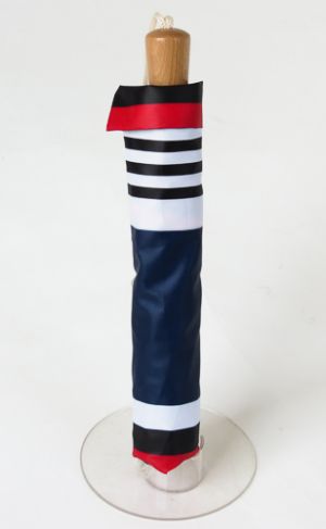parapluie pliant anti uv femme manuel imprimé rayures bleu marine poignée bois léger et français