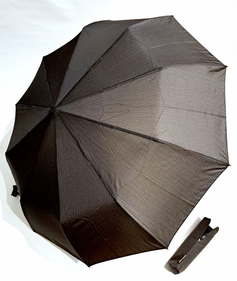  Parapluie mini open close gris rayé noir 10 branches P.Cardin - grand 1m diam & robuste