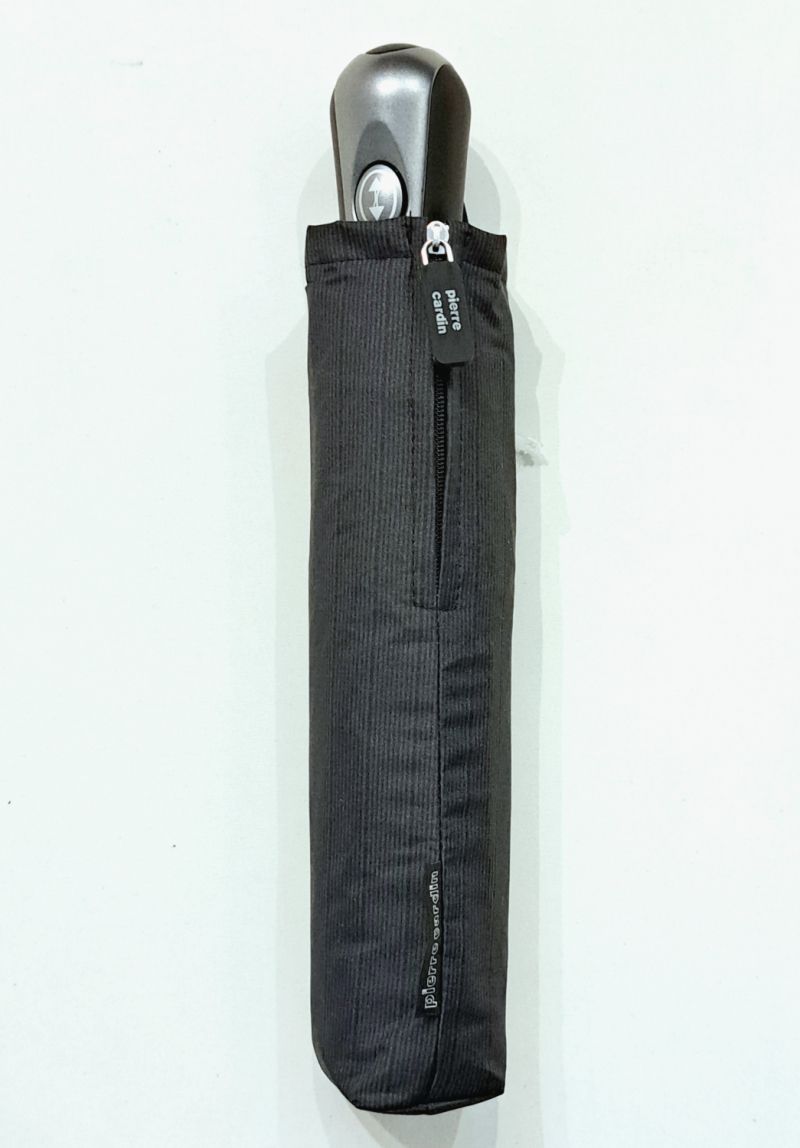  Parapluie mini open close gris rayé noir 10 branches P.Cardin - grand 1m diam & robuste
