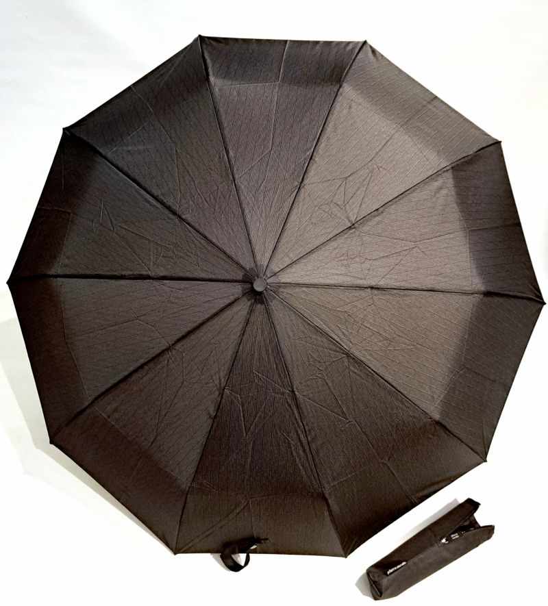  Parapluie mini open close gris rayé noir 10 branches P.Cardin - grand 1m diam & robuste