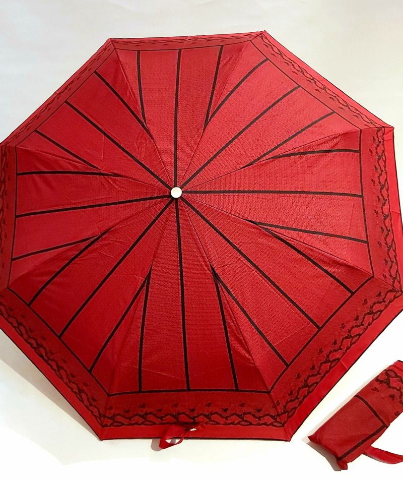Parapluie mini pliant open close rouge à motif dentelle Chantal Thomass, léger & solide
