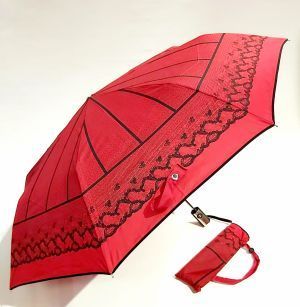 Parapluie mini pliant open close rouge à motif dentelle Chantal Thomass, léger & solide