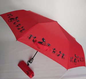 Mini parapluie femme pliant rouge open close les chats stylisés Doppler, léger et solide