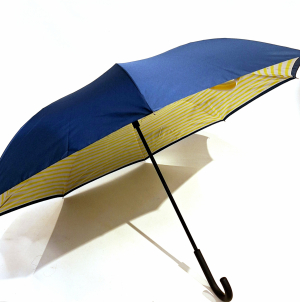 Parapluie inversé doublé bleu imprimé marinière jaune & blanc anti uv à 100%  Vice versa - original & anti vent
