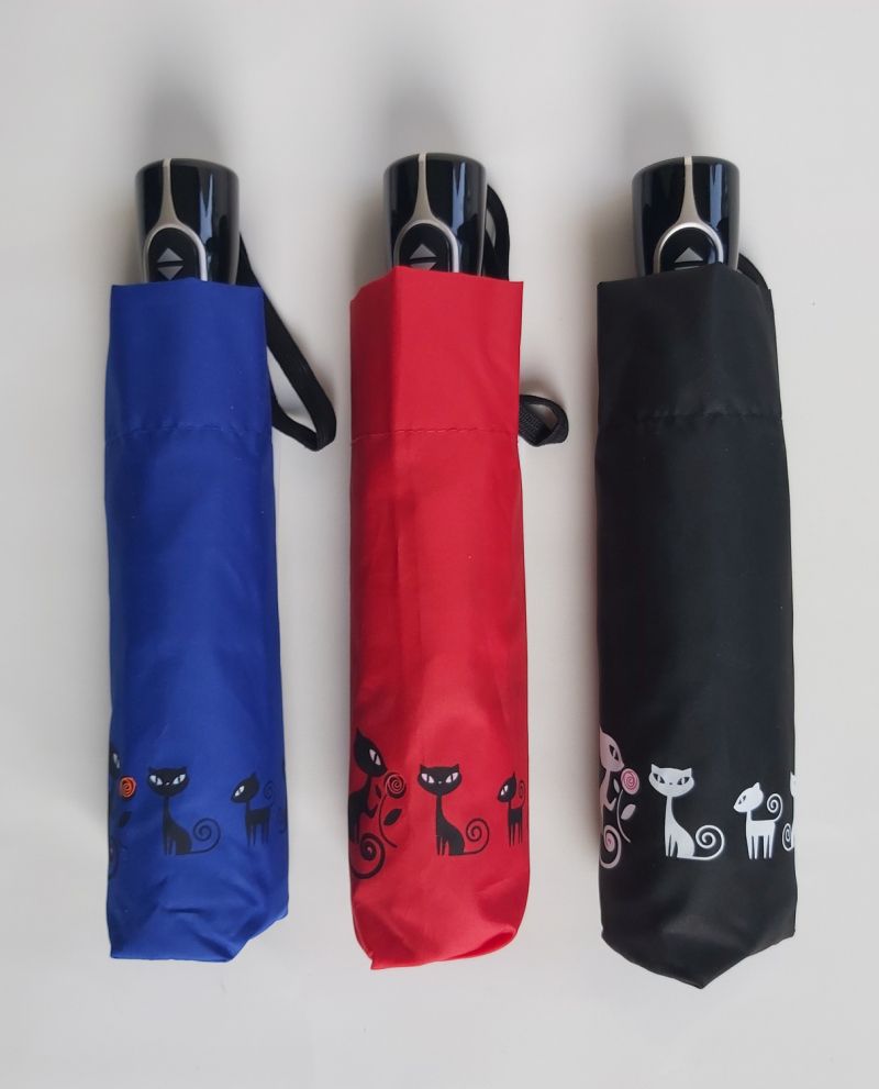  Parapluie mini pliant noir à motif sur les chats open close Doppler, léger et solide