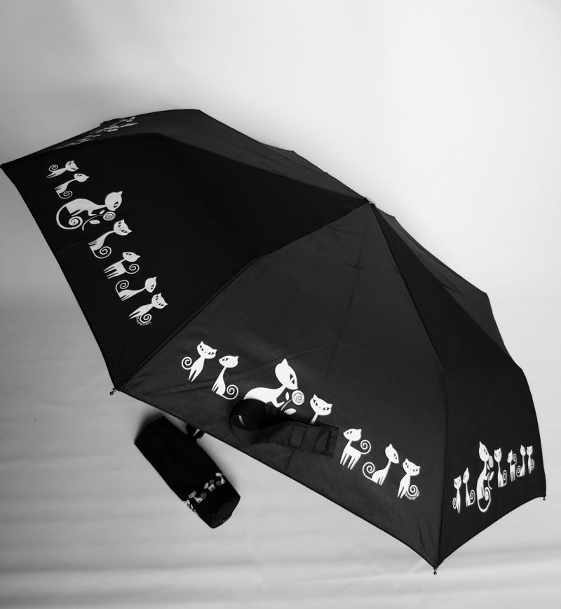  Parapluie mini pliant noir à motif sur les chats open close Doppler, léger et solide