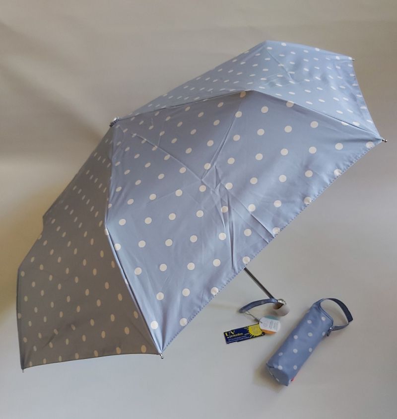  ombrelle femme pliante anti uv mini bleu à pois blanc Ezpeleta, légère et blocage des rayons UV à 97.5%