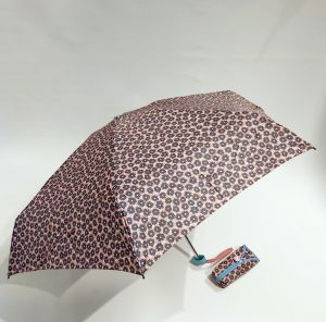 Micro parapluie de poche plat pliant rose imprimé fleurs poignée bleu ciel Ezpeleta, Solide & léger 215g