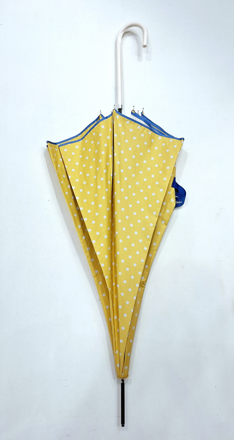 Ombrelle anti uv grande manuelle jaune imprimé pois blanc UPF50+ Ezpeleta - légere & résistante