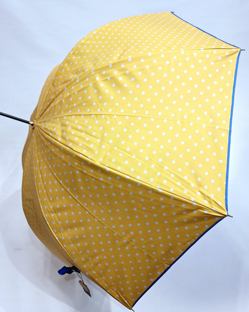 Ombrelle anti uv grande manuelle jaune imprimé pois blanc UPF50+ Ezpeleta - légere & résistante