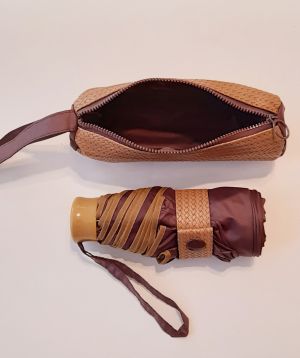  parapluie de poche pliant mini prune trousse imperméable beige, léger et solide