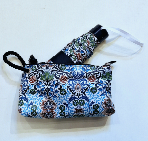 Parapluie Trousse imperméable bleu & marron imprimé arabesque - solide & léger