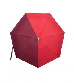 Mini parapluie pliant plat de poche bicolore Jules rouge et bordeaux pg bois naturel Anatole, léger et solide