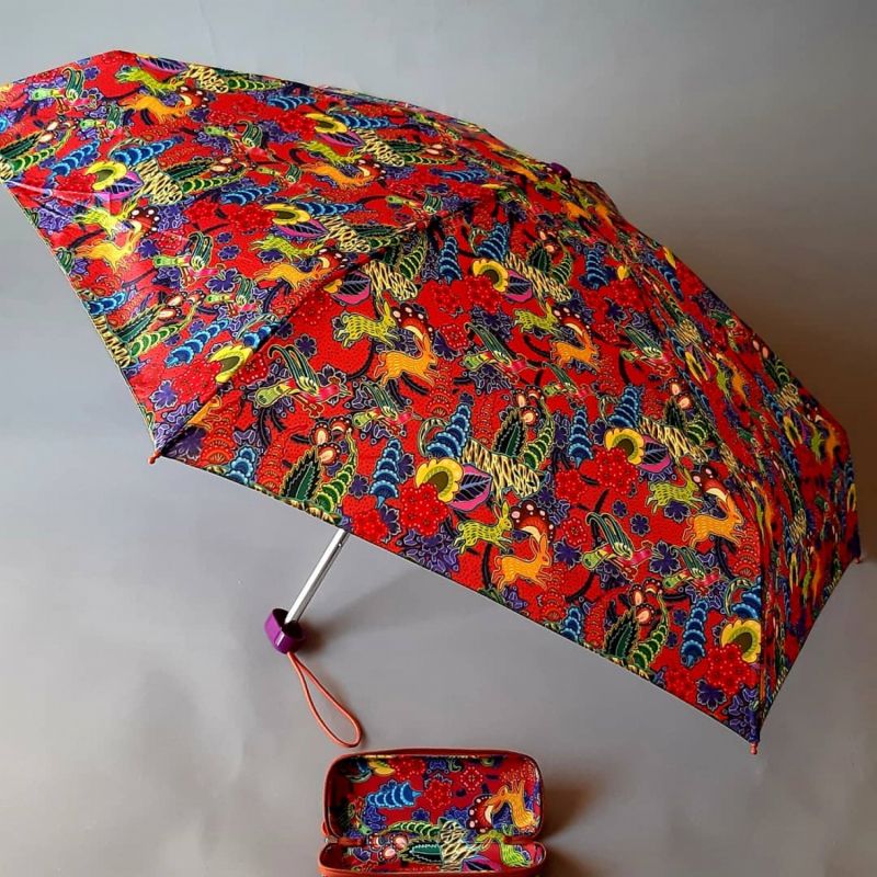  parapluie micro plat pliant rouge coque rigide à motifavec des lapins et des oiseaux Ezpeleta, léger et résistant