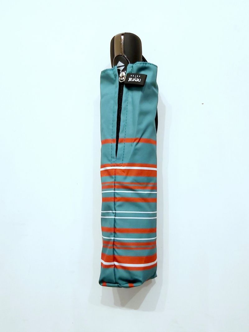 Mini parapluie pliant vert open close rayé rouge & blanc Neyrat Autun, léger et solide