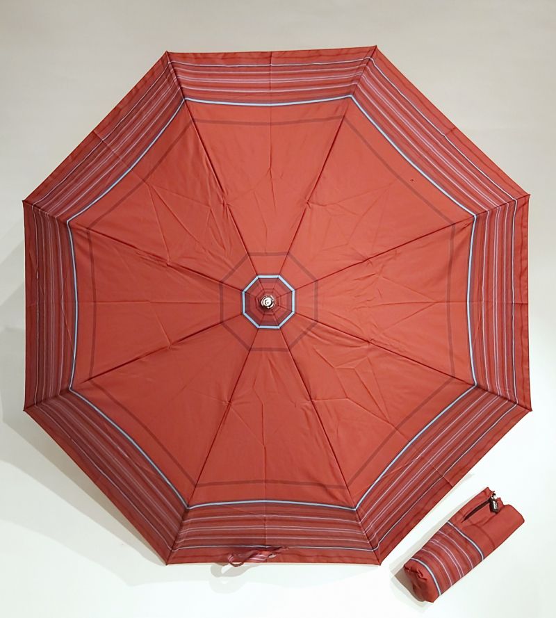 Mini parapluie pliant rouge à motif rayé open close  Neyrat Autun, léger et solide