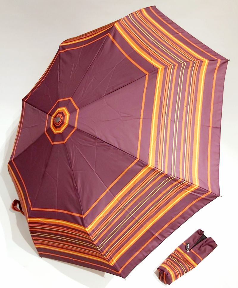 Mini parapluie pliant prune open close rayé Neyrat Autun, léger et solide