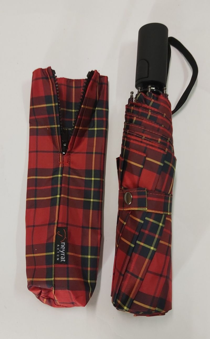 Mini parapluie pliant rouge à motif écossais Tartan open close Neyrat Autun, léger, solide et français