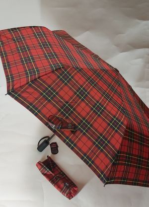 Mini parapluie pliant rouge à motif écossais Tartan open close Neyrat Autun, léger, solide et français