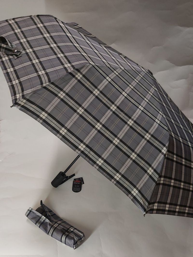 Mini parapluie pliant gris à motif écossais open close Neyrat Autun, français et solide