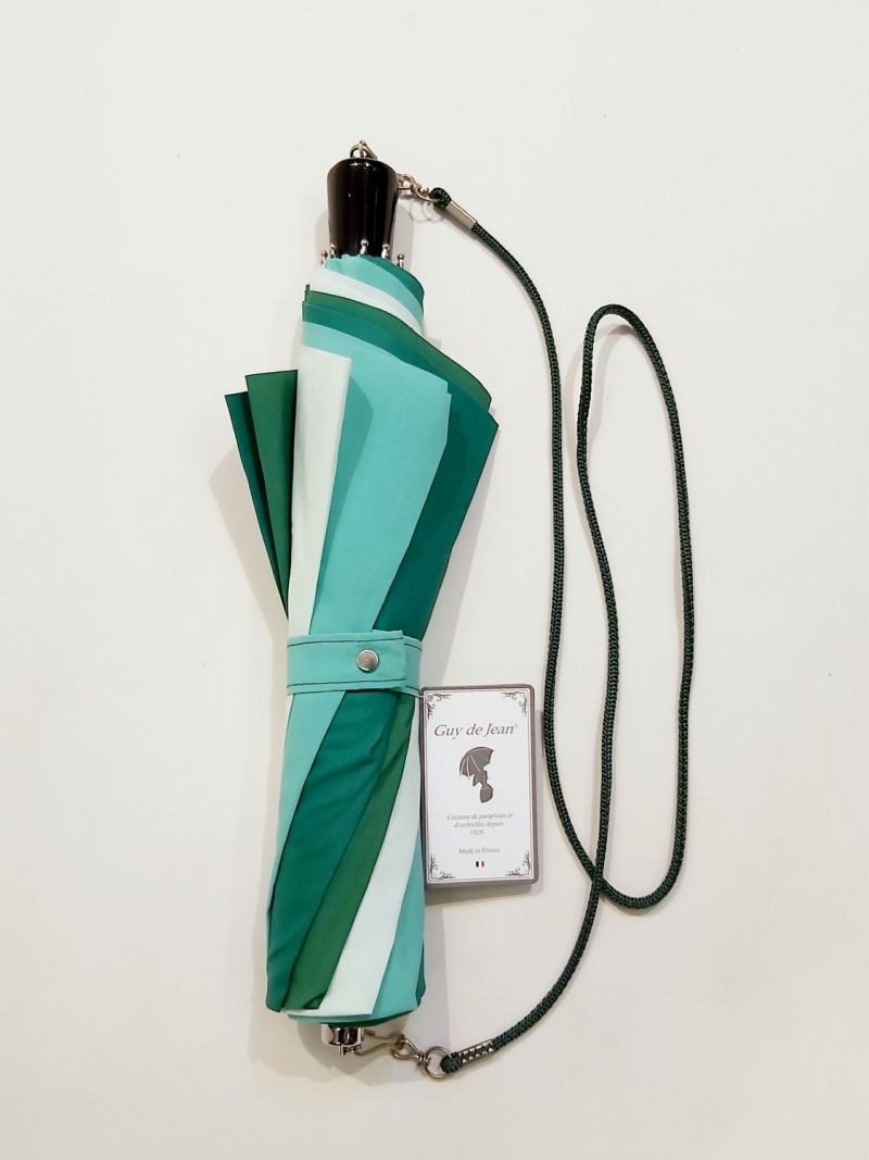 Parapluie pliant automatique multicolore à base de vert + bandoulière - Français - Robuste & anti vent