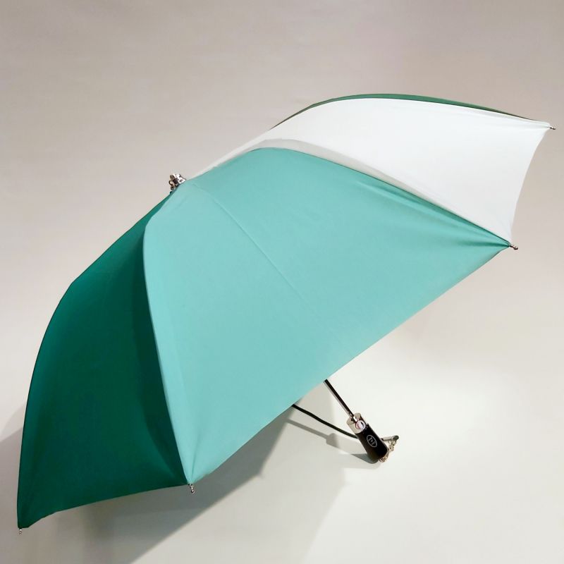 Parapluie pliant automatique multicolore à base de vert avec sa bandoulière Guy de Jean, robuste et ne se retourne pas