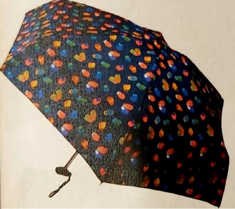 Parapluie de poche Guy de Jean micro plat pliant bleu marine à motif sur les chouettes avec un pochon imperméable, léger et solide