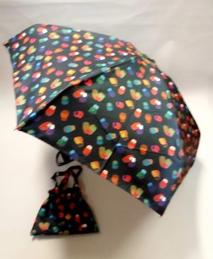 Parapluie Guy de Jean de poche micro plat pliant noir à motif sur les chouettes avec un pochon imperméable, léger et solide